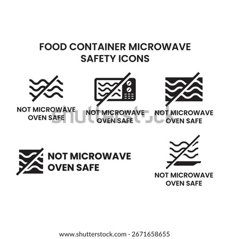 Prohibited Microwave Oven Warning Safety Icons Set
