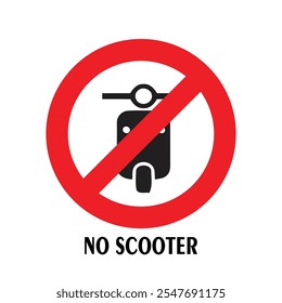 Señal prohibida de ciclomotor. Scooter Ban Icono de silueta negro.