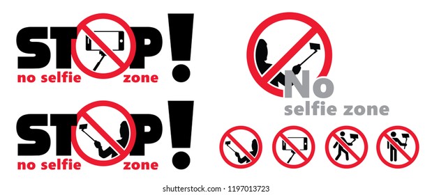 Prohibited No camera stick No selfie sticks for mobile phone flash Stop halt allowed area signs Forbidden monopod zone sign Vector pictogram icon or icons symbol Beware smartphone webcam self-portrait