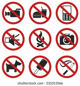 Prohibited No Signs. Vector set