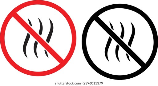 Prohibited odor, no smell sign. Forbidden smoke, heat symbol.