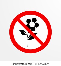 prohibited from picking flowers, caution warn symbol for public transport areas to do not do that. vector logo, sign, symbol