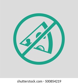 Prohibited pizza icon. Gray background with green. Vector illustration.