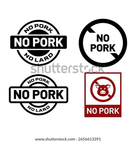 Prohibited pork meat symbol set with pig silhouette