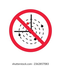 Prohibited radar vector icon. No radar icon. Forbidden radar icon. Warning, caution, attention, restriction, danger flat sign design. detector symbol