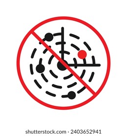 Prohibited radar vector icon. No radar icon. Forbidden radar icon. Warning, caution, attention, restriction, danger flat sign design. detector symbol