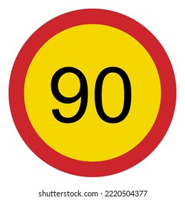 Prohibited road signs. Speed limit 90. Traffic signs.