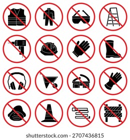Prohibited Safety and Construction Signs Vector Set – No Entry, Barrier, and Warning Icons