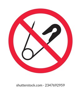 Prohibited safety pin vector icon. No safety pin icon. Forbidden safety pin icon. No pin sign. Warning, caution, attention, restriction, danger flat sign design symbol pictogram