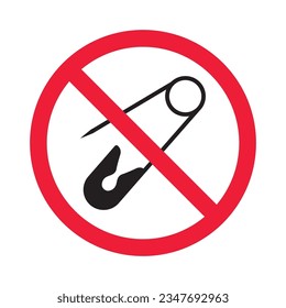 Icono vectorial del pasador de seguridad prohibido. No hay ningún icono de seguridad. Icono de seguridad prohibido. Sin signo de pin. Advertencia, precaución, atención, restricción, símbolo de diseño de señal plana de peligro pictograma
