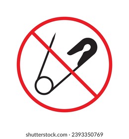 Prohibited safety pin vector icon. No safety pin icon. Forbidden safety pin icon. No pin sign. Warning, caution, attention, restriction, danger flat sign design symbol pictogram UX UI icon