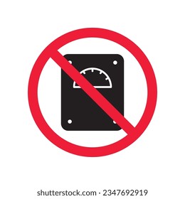 Prohibited scale weight vector icon. No scale weight icon. Forbidden scale weight  icon. No scale sign. Warning, caution, attention, restriction, danger flat sign design symbol pictogram
