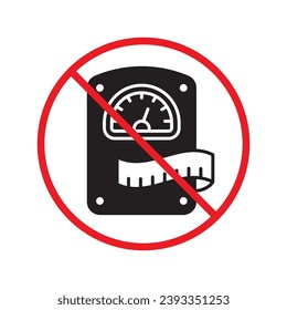 Prohibited scale weight vector icon. No scale weight icon. Forbidden scale weight  icon. No scale sign. Warning, caution, attention, restriction, danger flat sign design symbol pictogram UX UI icon
