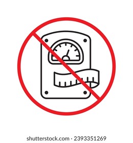 Prohibited scale weight vector icon. No scale weight icon. Forbidden scale weight  icon. No scale sign. Warning, caution, attention, restriction, danger flat sign design symbol pictogram UX UI icon