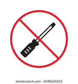 Prohibited screwdriver vector icon. Turn-screw tool flat sign design. Screwdriver flat symbol pictogram. Warning, caution, attention, restriction, danger symbol pictogram