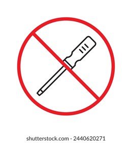 Prohibited screwdriver vector icon. Turn-screw tool flat sign design. Screwdriver flat symbol pictogram. Warning, caution, attention, restriction, danger symbol pictogram