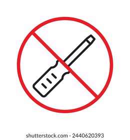 Prohibited screwdriver vector icon. Turn-screw tool flat sign design. Screwdriver flat symbol pictogram. Warning, caution, attention, restriction, danger symbol pictogram