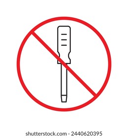 Prohibited screwdriver vector icon. Turn-screw tool flat sign design. Screwdriver flat symbol pictogram. Warning, caution, attention, restriction, danger symbol pictogram