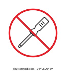 Prohibited screwdriver vector icon. Turn-screw tool flat sign design. Screwdriver flat symbol pictogram. Warning, caution, attention, restriction, danger symbol pictogram