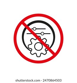 Prohibited settings icon. No adjustment Vector symbol. Restricted access sign. Gear and sliders.
