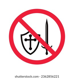 Prohibited shield vector icon. No antivirus icon. Forbidden virus icon. No shield vector sign. Warning, caution, attention, restriction, danger flat sign design. Sword symbol