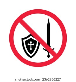 Prohibited shield vector icon. No antivirus icon. Forbidden virus icon. No shield vector sign. Warning, caution, attention, restriction, danger flat sign design. Sword symbol