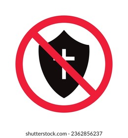 Prohibited shield vector icon. No antivirus icon. Forbidden virus icon. No shield vector sign. Warning, caution, attention, restriction, danger flat sign design. Sword symbol