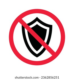 Prohibited shield vector icon. No antivirus icon. Forbidden virus icon. No shield vector sign. Warning, caution, attention, restriction, danger flat sign design. Sword symbol