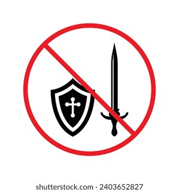 Prohibited shield vector icon. No antivirus icon. Forbidden virus icon. No shield vector sign. Warning, caution, attention, restriction, danger flat sign design. Sword symbol