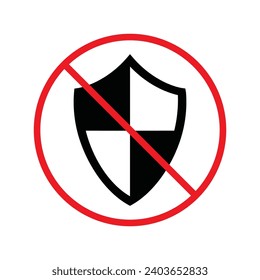Prohibited shield vector icon. No antivirus icon. Forbidden virus icon. No shield vector sign. Warning, caution, attention, restriction, danger flat sign design. Sword symbol
