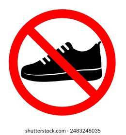 Prohibited shoe vector icon. No shoes icon. Forbidden shoe icon. No shoes sign. Warning, caution, attention, restriction, danger flat sign design symbol pictogram