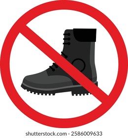 Prohibited shoe vector icon. No shoes icon. Forbidden shoe icon. No shoes sign. Warning, caution, attention, restriction, danger flat sign design symbol pictogram, Prohibition symbol modern, simple