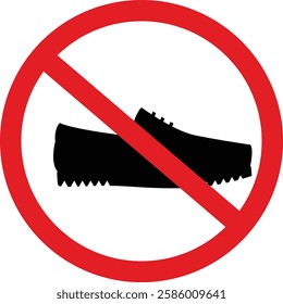 Prohibited shoe vector icon. No shoes icon. Forbidden shoe icon. No shoes sign. Warning, caution, attention, restriction, danger flat sign design symbol pictogram, Prohibition symbol modern, simple