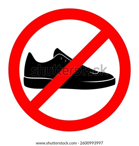 Prohibited shoe vector icon. No shoes icon. Forbidden shoe icon. No shoes sign. Warning, caution, attention, restriction, danger flat sign design symbol pictogram