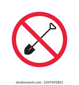 Icono vectorial de pala prohibida. No hay icono de pala. Icono de pala prohibida. Sin signo de herramienta. Advertencia, precaución, atención, restricción, símbolo de diseño de señal plana de peligro pictograma