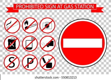 Prohibited Sign at Gas Station at Transparent Effect Background