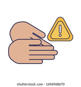 prohibited sign with hand and viruses, line and fill style icon vector illustration design