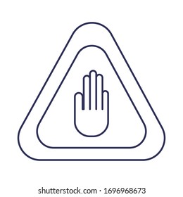 prohibited sign with hand and viruses, line style icon vector illustration design