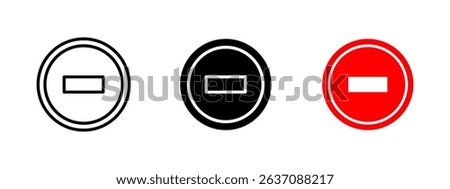 Prohibited sign icon. Circular symbol with horizontal bar inside vector illustration. Commonly used to indicate restricted or forbidden actions symbol. Warning and access denial sign.
