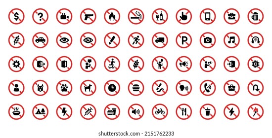 Prohibited sign icon collection. Ban, restriction sign vector illustration.