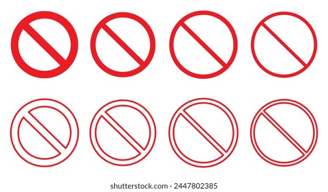 Prohibited sign icon set, not allowed in red symbol Set of stop, ban, forbidden signs, stop entry sign . slash icon