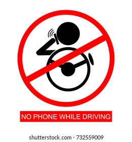 Prohibited Sign, No Phone While Driving, Isolated on White
