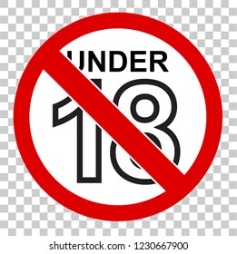 prohibited sign, Not Allowed for under Eighteen, at transparent effect backgrund
