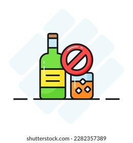 Prohibited sign on alcohol showing concept icon of no alcohol