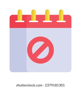 Prohibited sign on calendar, vector of prohibited or block