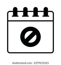 Prohibited sign on calendar, vector of prohibited or block