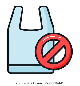 Prohibited sign on plastic bag depicting concept icon of no plastic bag, plastic free world,