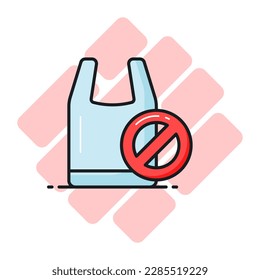 Prohibited sign on plastic bag depicting concept icon of no plastic bag, plastic free world,