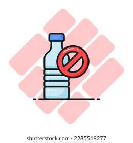 Cartel prohibido en una botella de plástico que muestra un icono conceptual sin botellas de plástico