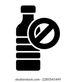 Cartel prohibido en una botella de plástico que muestra un icono conceptual sin botellas de plástico